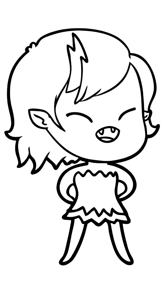 Vampire Girl Halloween coloring page printable line art