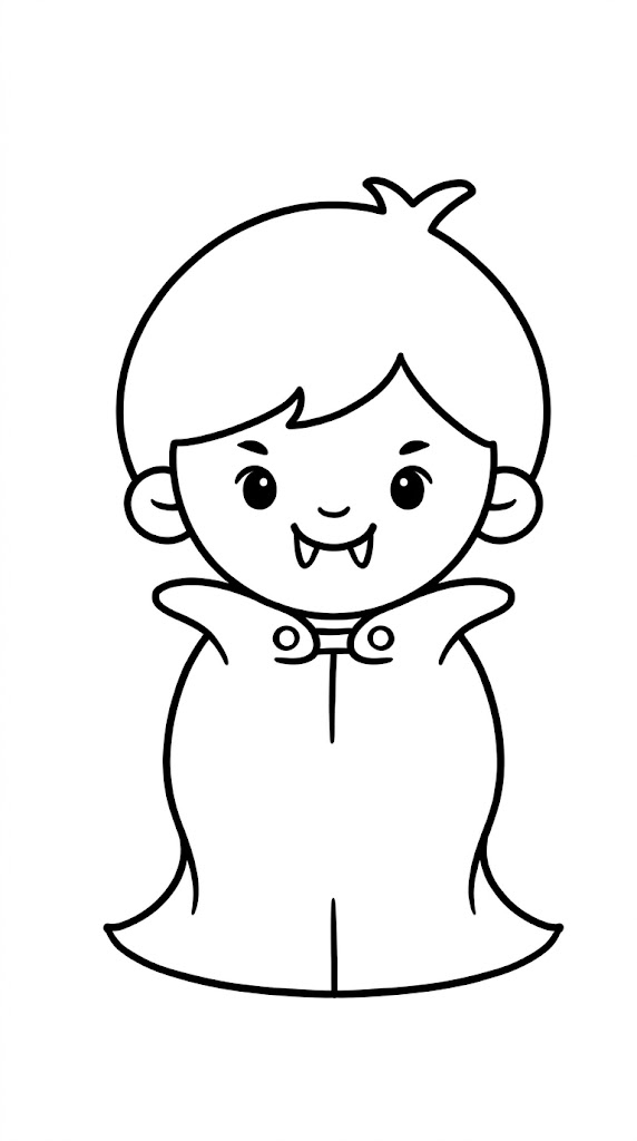 Little Vampire Boy Halloween coloring page printable line art