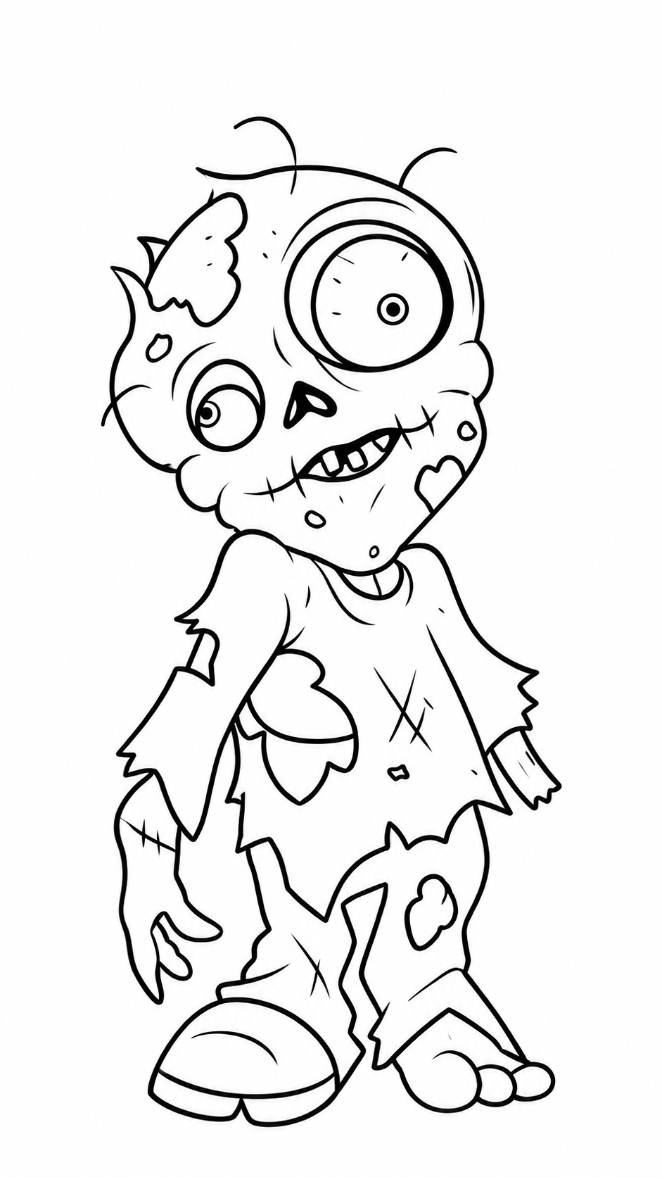 Zombie Kid Halloween coloring page printable line art