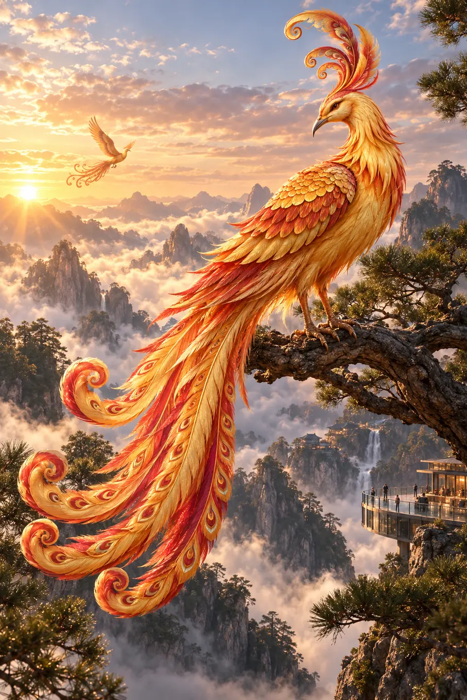 Finished Fenghuang mythical creature artwork
