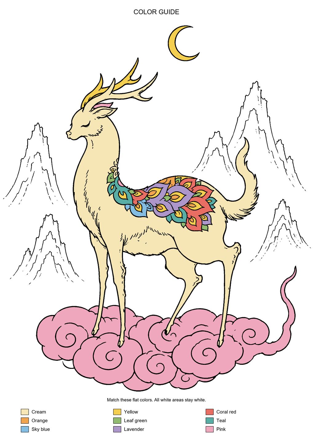 Nine-Colored Deer Coloring Page coloring inspiration