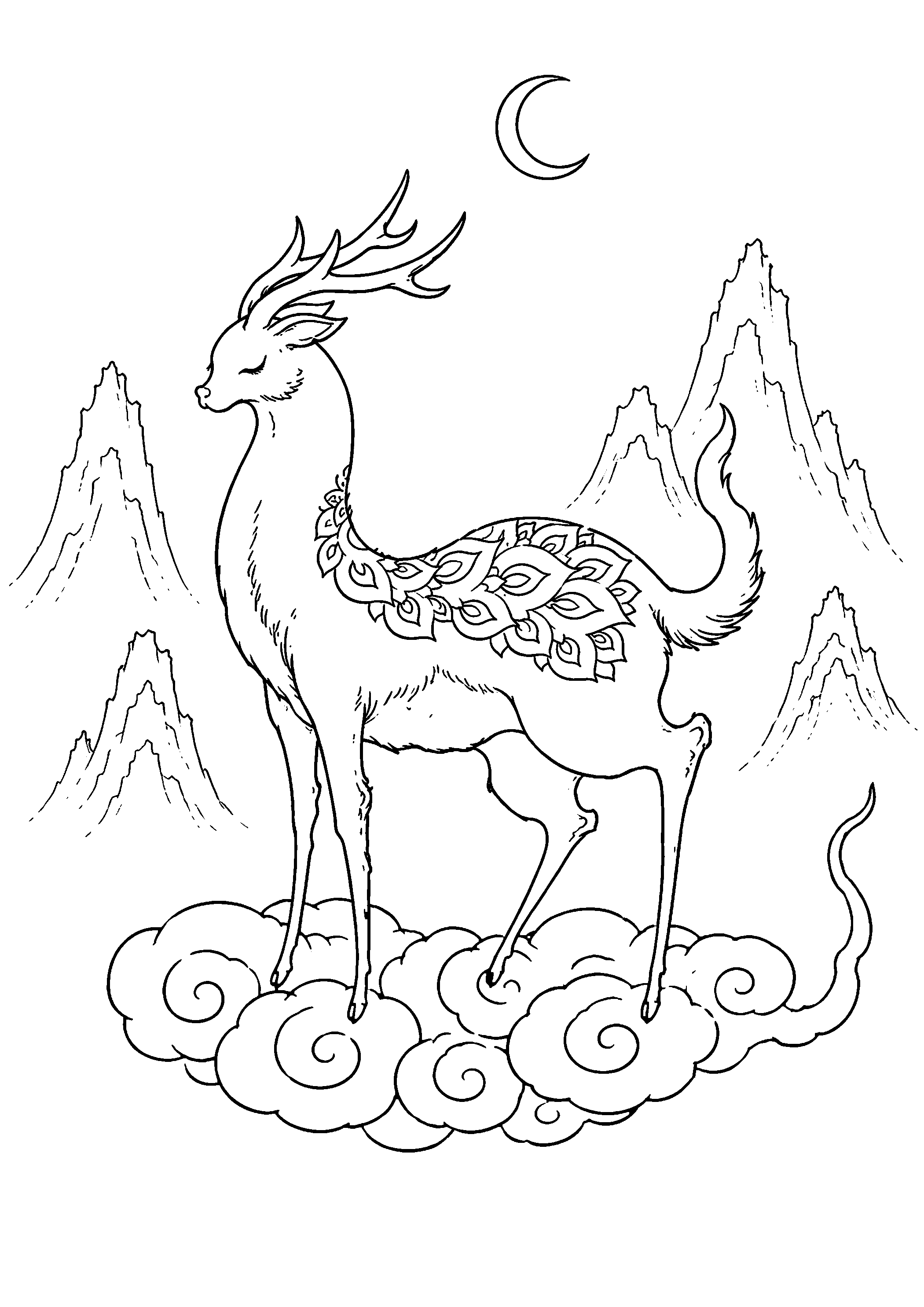 Nine-Colored Deer Coloring Page black-and-white coloring page
