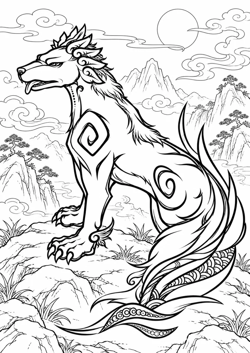 Nine-Eared Hound Coloring Page free printable coloring page