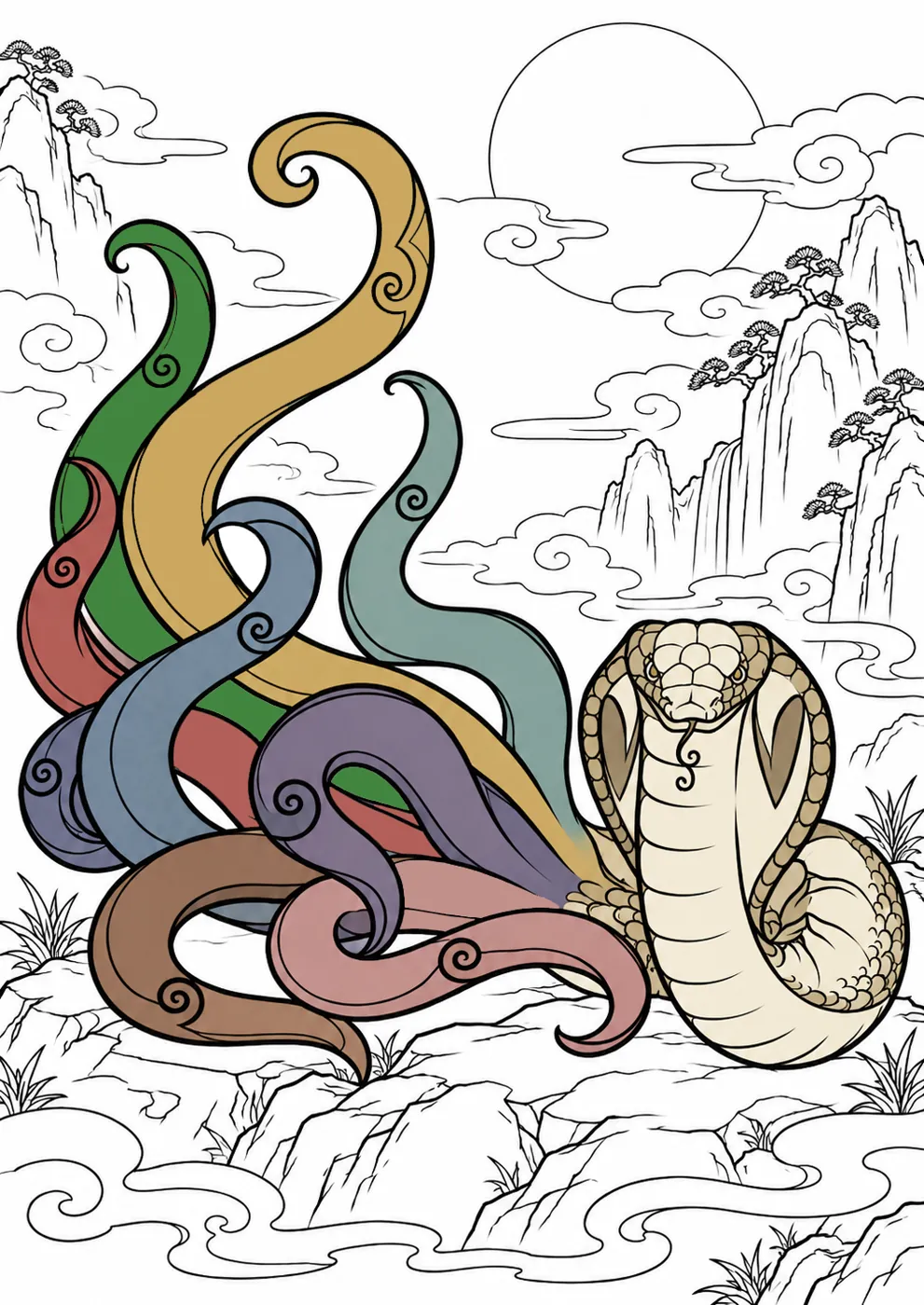 Nine-Tailed Snake Coloring Page coloring inspiration