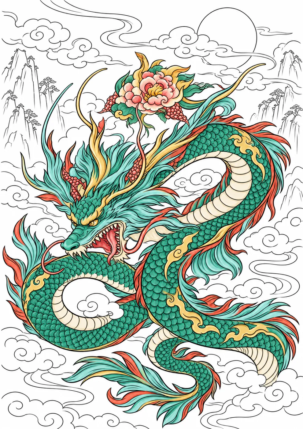 Qinglong coloring inspiration with flat colors
