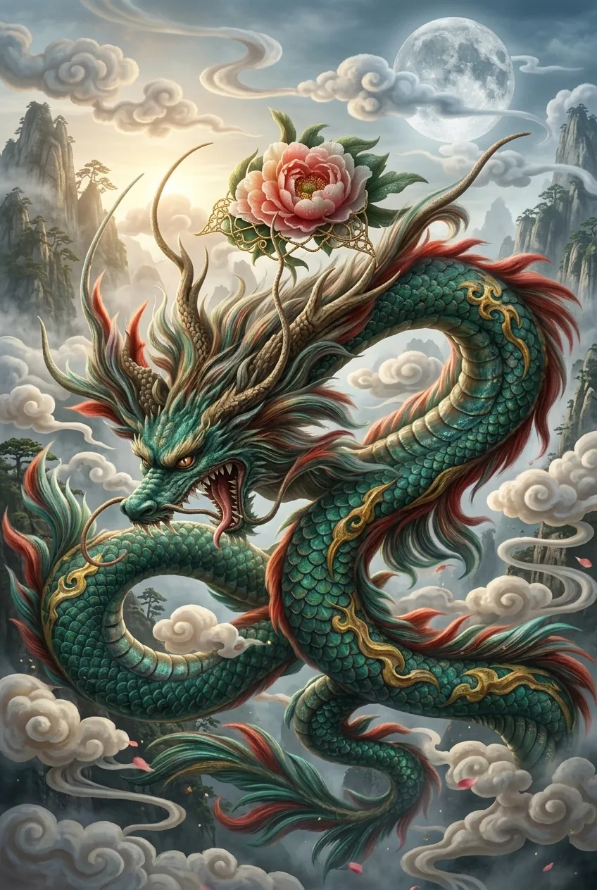 Finished Qinglong mythical creature artwork