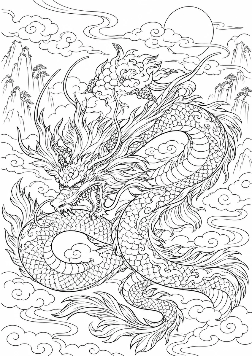 Qinglong Coloring Page free printable coloring page